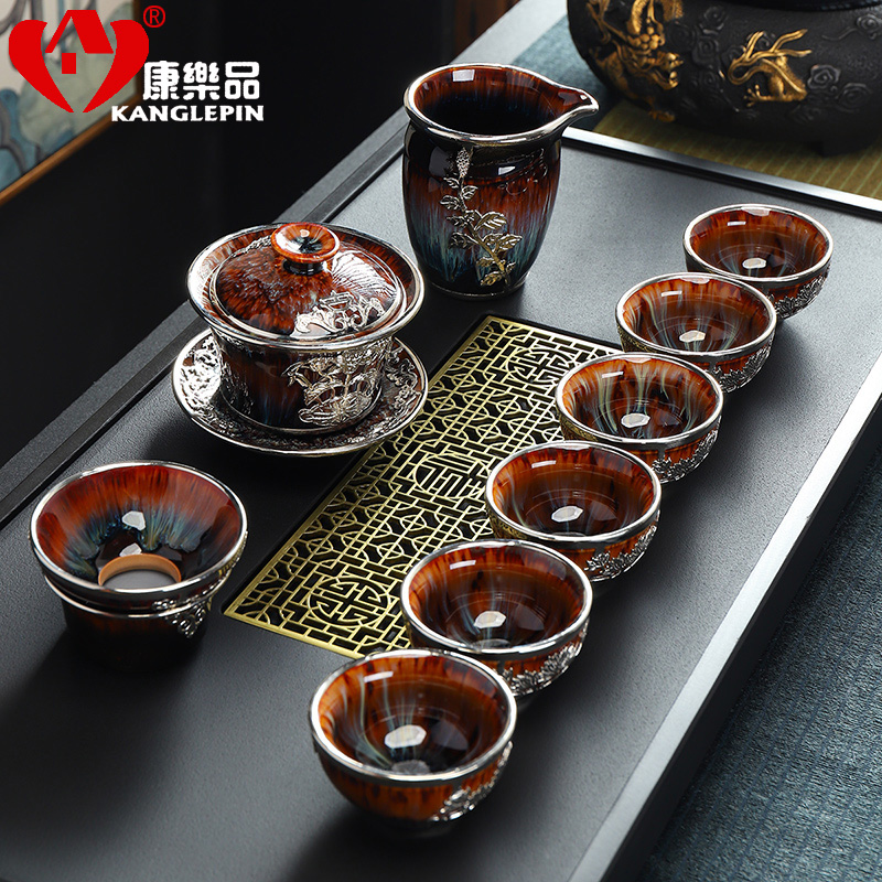 Recreational product an inset jades ceramic kung fu tea set of a complete set of alluvial gold up built tureen cup teapot household