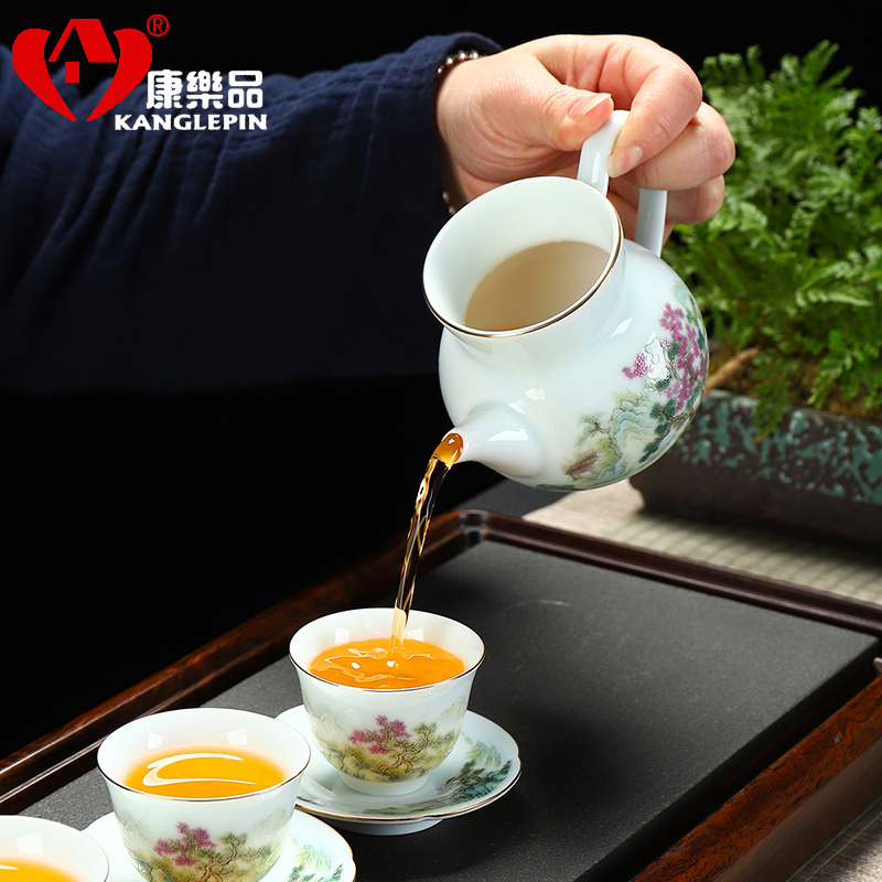 Recreational product girder pot of tea mountains of pottery and porcelain jingdezhen shadow green tureen side make tea pot of household