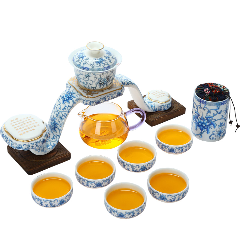 Recreational product originality of a complete set of blue and white porcelain automatic kung fu tea set home fit the hot tea is fine