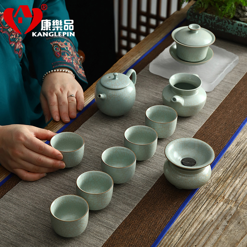 Recreational product azure your up crack glaze tea set high - grade household slicing can raise your porcelain teapot kung fu tea set