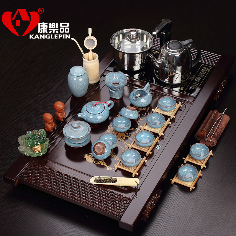 Recreational product kung fu tea tea set suits for the purple ice crack of a complete set of tea set furnace solid wood tea tray was set quickly