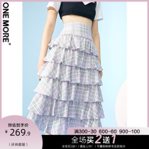 ONE MORE2021 summer new retro plaid laminated cake skirt skirt temperament princess skirt female long dress