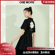 ONE MORE2020 summer new little daisy print dress black POLO collar temperament short skirt