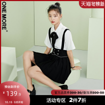 ONE MORE2021 summer new short pleated skirt strap skirt sweet academic style black A- line dress