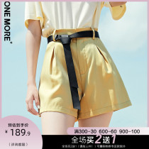 ONE MORE2020 summer new glossy casual pants high waist yellow fashion shorts hot pants wide leg pants women