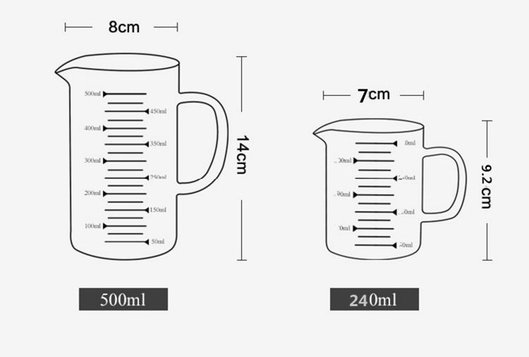 无铅耐热玻璃量杯儿童牛奶杯刻度量水杯透明刻度杯带把可微波加热