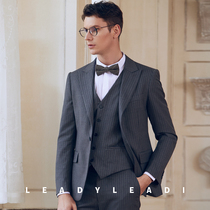 Leitch wool suit suit men light gray striped suit men Business slim wedding groom groom best man suit