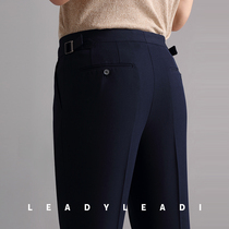 Mens casual pants trend 10 points pull pants business casual elastic overalls all-match new pants navy blue