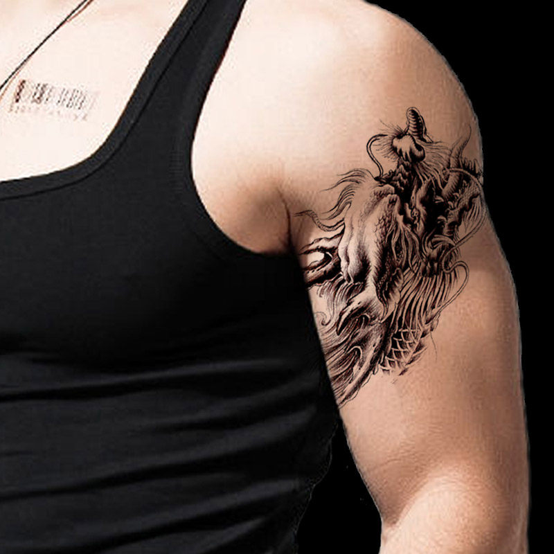 霸气龙青龙头胸前仿真刺青草本纹身贴纸男防水持久高级感过肩龙