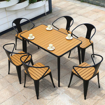 Outdoor Patio Casual Milk Tea Shop Open-air Outdoor Balcony Villa Garden Folk embalming wood Outer swing plastic wood table and chairs