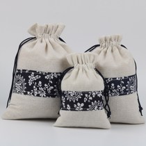 Blue and white porcelain retro ethnic style drawstring bag jade porcelain jewelry small cotton linen bag empty bag