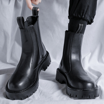 Chelsea Boots Man Genuine Leather High Gang Winter Plus Suede Smoke Pipe Leather Boots men Inn wind thick bottom heightening Martin boots