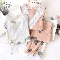 Summer thin pregnant womens pajamas spring and autumn cotton gauze moon clothes summer postpartum breastfeeding home clothes 10 months women