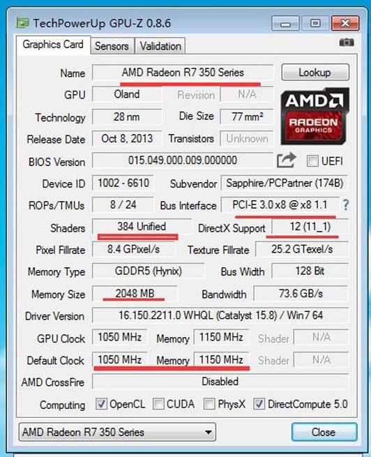 全新r7 350 2g游戏独立显卡d5 戴尔联想惠普品牌机小机箱半高刀卡_7折