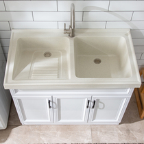 Balcony space aluminum laundry cabinet combination single cabinet laundry basin Double basin sink basin Floor-to-ceiling bathroom cabinet with washboard