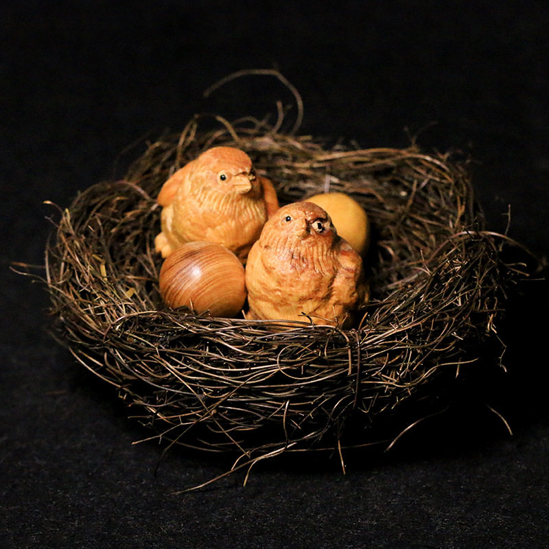 崖柏小鸡鸡蛋摆件手工雕刻木质工艺品创意儿童礼物手把件带鸡窝