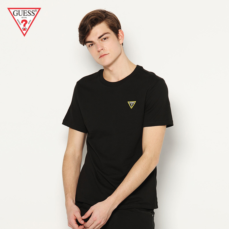 guess情侣款男士纯色倒三角logo短袖t恤mj2k9412k