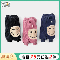 HHTU Girls Pants Winter baby corduroy padded cotton thickened cotton pants Children warm casual pants wide leg pants