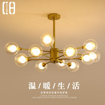 Nordic chandelier living room lamp simple modern atmosphere home bedroom dining hall lamp light luxury glass ball magic bean molecular lamp