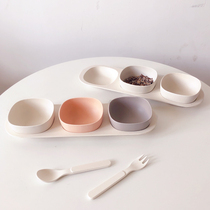 ins bamboo fiber tableware three-grid baby food supplement plate bowl fork spoon set Korean baby food supplement