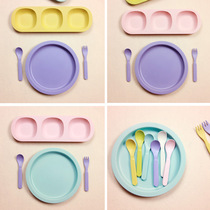 Nordic simple bamboo fiber tableware baby puzzle set candy color plate bowl fork spoon free ticket