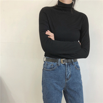muzi middle collar long sleeve bottoming knitwear women autumn 2021 Korean slim Joker casual slim solid color top