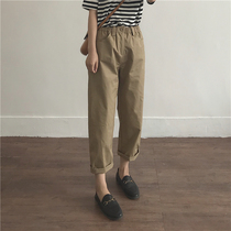muzi 21 autumn handsome BF style overalls female khaki black wild loose thin straight pants