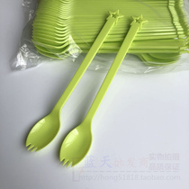 Disposable four-tooth fork spoon long-handle fork Fruit tea fork spoon Long-handle dual-purpose fork spoon One-piece ice spoon 100 pcs