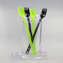 Long fork spoon disposable long handle fork spoon thickened plastic fork spoon dessert fork spoon fruit tea four-tooth fork spoon