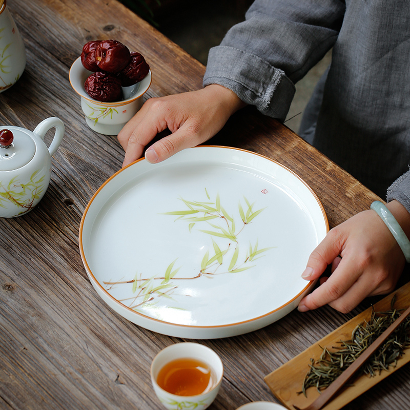 Su small hand - made tray ceramic disc kung fu tea accessories household contracted small pot of tea tray