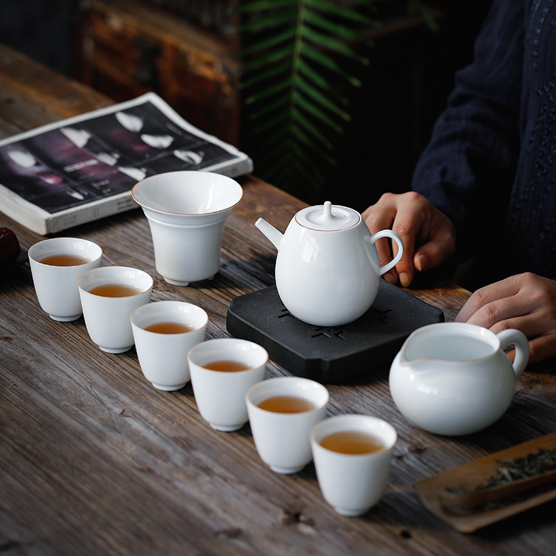 Su ceramic kung fu tea set suit household contracted sweet white porcelain tureen teapot teacup of a complete set of gift boxes