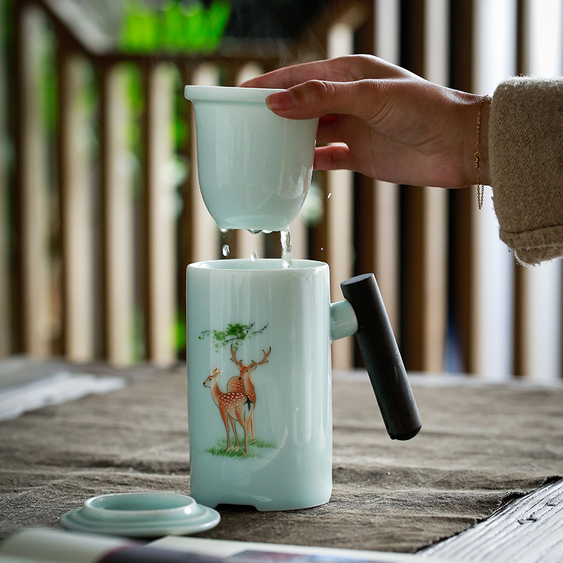The Sioux ceramic filter with cover glass ceramic tea cup with wooden handle, keller home office ceramic cups