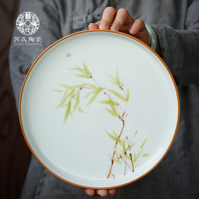 Su small hand - made tray ceramic disc kung fu tea accessories household contracted small pot of tea tray