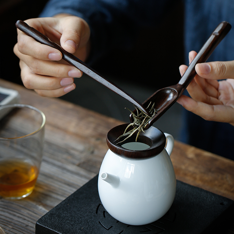 Su ceramic tea set with parts bluish white porcelain tea six gentleman 's enlightenment ebony ChaZhen shovel ChaGa tea spoon