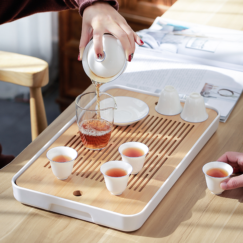 Su ceramic water type bamboo household sea kung fu tea tray tea tea set simple rectangular tray package