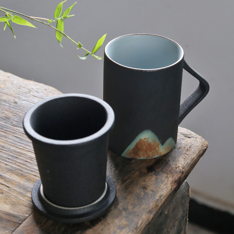 Su ceramic ceramic filter with cover glass retro move coffee cup milk cup Japanese gift boxes