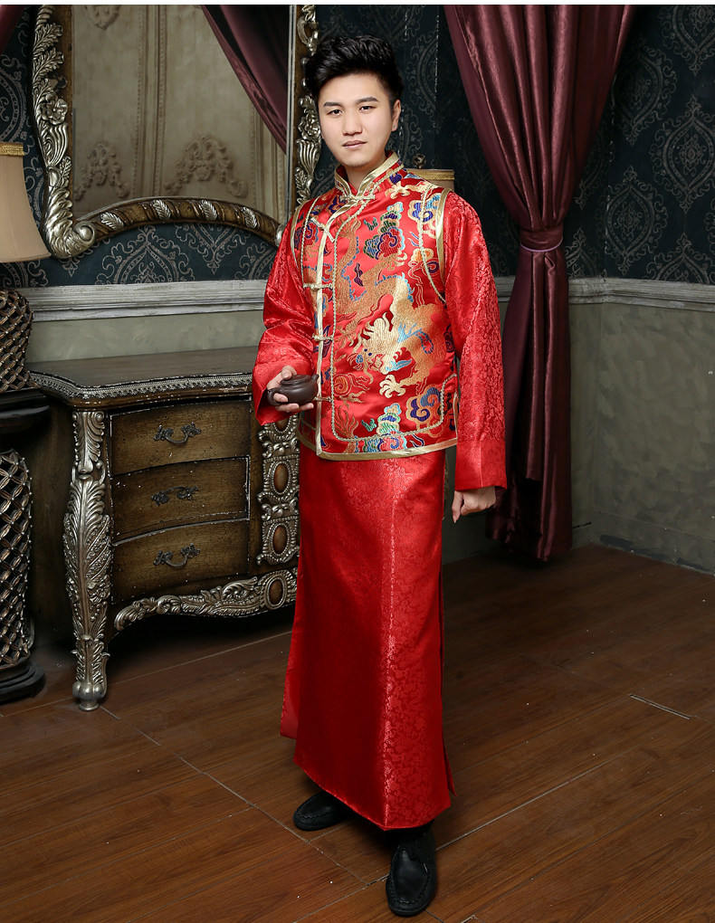 2016男士秀禾服 中式结婚旗袍新郎礼服