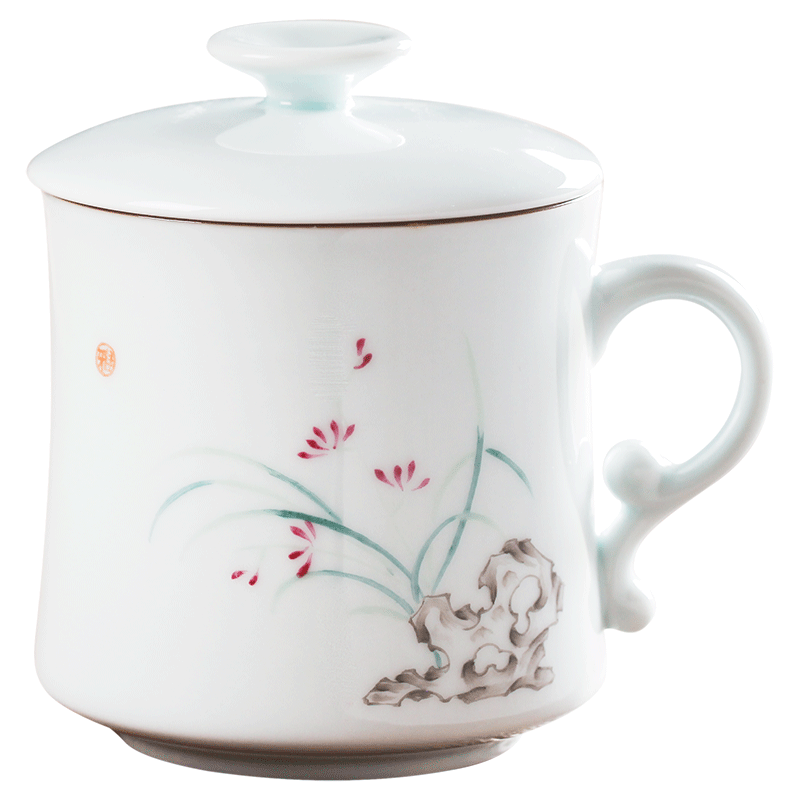 Jingdezhen hand - made teacup shadow celadon with cover filter water cup gift cup home tea cup personal office