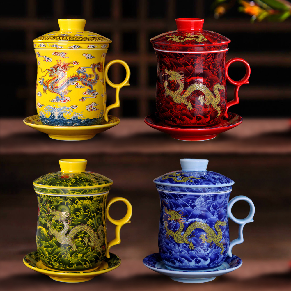 Hold the dragon cup of jingdezhen ceramic tea cups cup with cover filter office glass tea cup