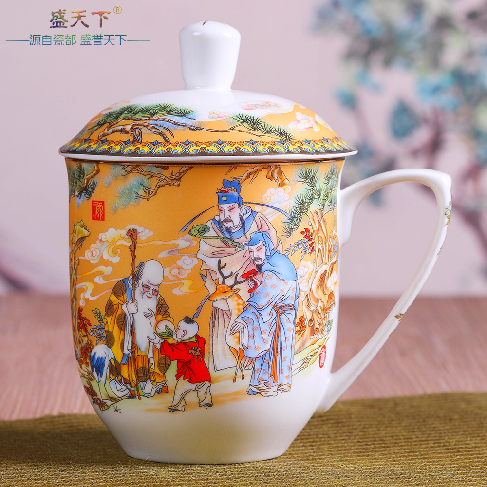 Oversized jingdezhen ipads porcelain cup cup gift cup with cover glass ceramic cup boss cup of large capacity