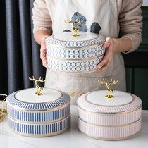 Modern creative living room coffee table simple dried fruit plate American household light luxury ceramic with lid grid candy snack plate