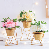 Vase ornaments living room flower arrangement dried flower hipster creative decoration gold home flower decoration simple modern flower stand