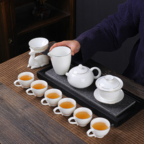 Tea Set Cover Bowl Teapot Tea Cup Ceramic Shea Butter Jade Household Brief Chinese Style Gift Box Suit Beat