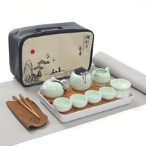 Ding Kiln travel Gongfu tea set Ceramic teacup teapot tea tray Small set Travel car carrying bag custom logo