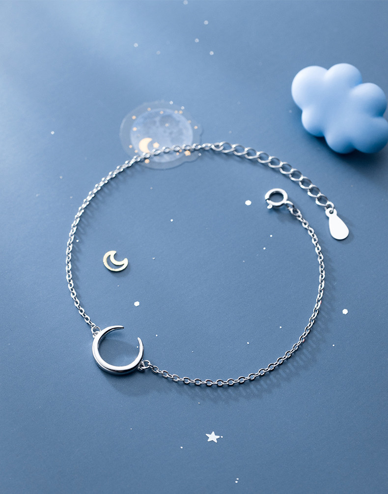 爱洛奇 s925银韩版小清新简约月牙手链森系少女个性月亮手饰s3208