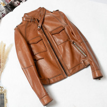 2020 new spring and autumn leather sheep leather motorcycle stand collar leather jacket casual slim slim coat