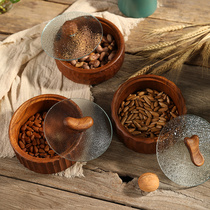 Myanmar teak handmade dried fruit box solid wood creative storage nut box whole wood with lid coffee bean candy wooden jar box
