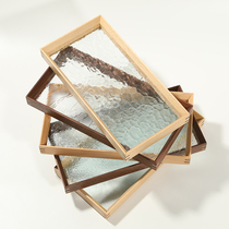 Solid Wood vintage embossed Begonia glass tea tray creative dried fruit tray home aromatherapy essential oil storage rectangular tray