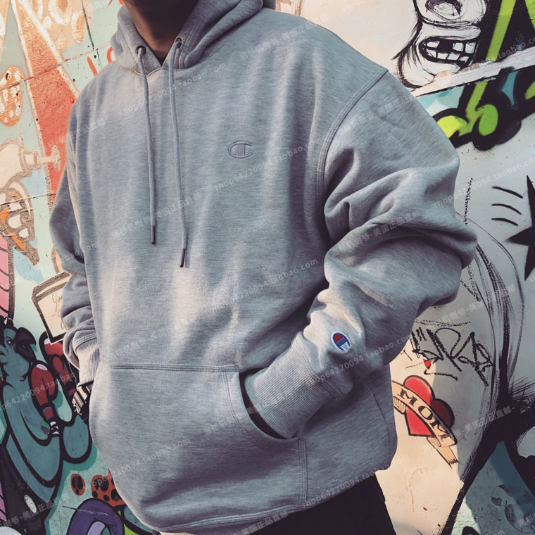 champion 冠军新款运动带帽卫衣 刺绣logo帽衫