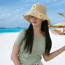 Straw hat summer beach shade grass woven sun sunscreen Fisherman hat womens small fresh hat net red foldable summer